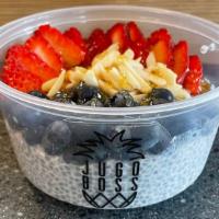 Chia Pudding · Chia pudding made with  unsweetened coconut milk and organic chia seeds. Topped with strawbe...