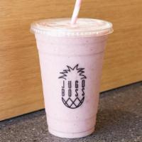 Pink Miami · Ingredients: dragon fruit, strawberry, pineapple, agave, coconut milk. Toppings: goji berrie...
