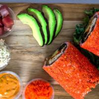 Hot Cheetorrito · (sushi burrito with rice on the outside)
crab, spicy tuna, salmon, avocado, masago, salad mi...