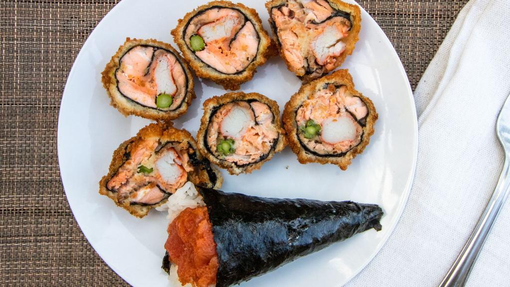 Crunchy Roll · Salmon, tuna, white fish, crab, carrot, breaded & deep fried (no rice).