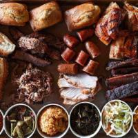 The Motherload · Enough for six! Brisket, pulled pork, turkey, a half slab of ribs, a half chicken, two sausa...