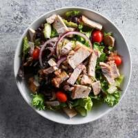Smokehouse Salad · Spring mix, cucumbers, tomatoes, cheese, onions,  and your choice of smoked turkey, chicken ...