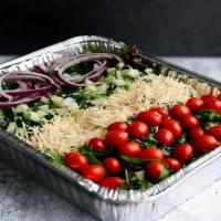 Small Party Salad · Enough spring mix, cucumbers, tomatoes, cheese, and onions for 10–12 folks