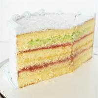 Virgin Islands Vienna Cake · Almond butter cake filled with five fresh fruit fillings (Guava, Pineapple, Strawberry, Oran...
