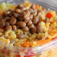 Quinoa Lentil Pilaf Salad · Quinoa, lentils, diced red bell pepper, celery, carrot, onion, turmeric, paprika, cumin, lim...
