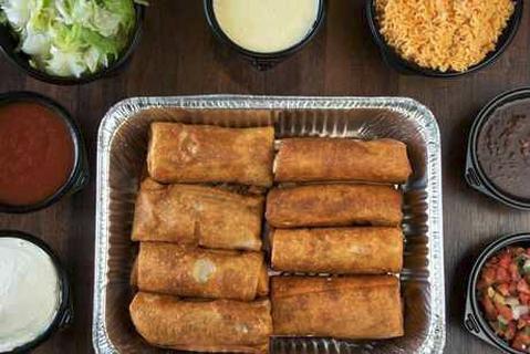 Chimichanga Family Meal · Feeds 6 - 8 people 4 beef chimichangas 4 chicken chimichangas Rice, Beans, Large Cheese Dip, Lettuce, Sour Cream, Red and tocayo salsa & chips