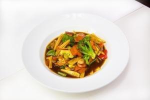 Ad6 - Veggie Lover Dinner · Your choice of meat stir-fried with chef’s choice of an assortment of vegetables in a savory brown sauce.