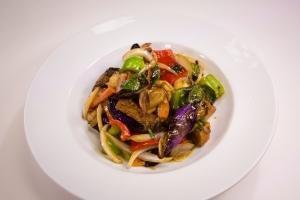 Ad10 - Basil Eggplant W/ Tofu Dinner · Your choice of meat stir-fried with golden tofu, Chinese eggplant, bell peppers, carrots, on...