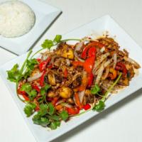 Spicy Lemongrass Chicken · Served with lemongrass bell peppers, mushrooms, onions and served with steamed jasmine rice.