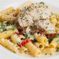 Cacio E Pepe Pasta With Chicken · Our Not So Traditional Recipe with Rigatoni, Romano and Parmesan Cheese, Arugula and Lots of...