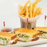 Fuji Apple Chicken Salad Sandwich · Chunks of Chicken Breast with Celery, Green Onion, Mayonnaise and Fuji Apple Slaw on Grilled...