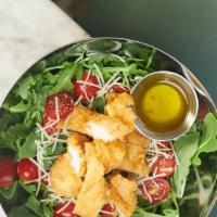 Patty'S Special Salad · Arugula, chicken fingers, cherry tomatoes, parmesan cheese, and lemon juice.