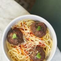 Spaghetti & Meatballs · Thin spaghetti with our signature marinara sauce and three homemade meatballs.