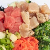 Aloha Umami · Tuna, seared albacore, green and red onion, edamame, hijikl seaweed, cucumber, seaweed salad...