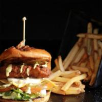 Chicken Burger · Crispy chicken breast along with lettuce, tomatoes, onions, provolone cheese, American chees...
