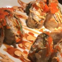 Mountain Roll  · Deep fried roll with white tune , crab meat, avocado. Sweet and spicy sauce. Fish eggs top