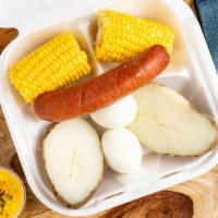 Side Tray · Four eggs, two corn, two potatoes.sausage.