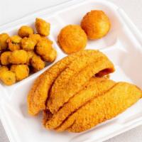 Catfish Dinner · Comes with hushpuppies and you get to choose 1 side and a drink.