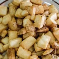 Greek Potatoes · Delicious seasoned potato cubes tossed in red wine vinaigrette, salt, and parsley. Prepared ...
