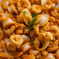 Calamari · Lightly breaded and fried, served with spicy tomato sauce. Prepared with extra virgin olive ...