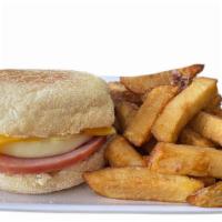 Canadian Bacon Egg English Muffin · English muffin, fried egg, Canadian bacon, American cheese