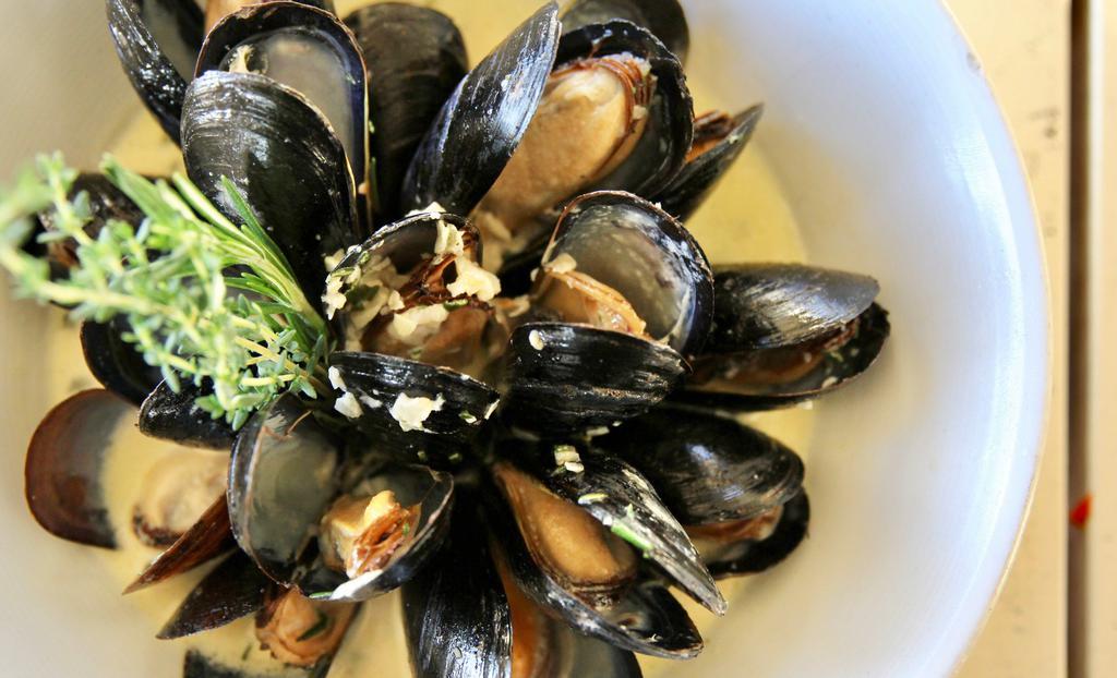 Sauted Mussels · Gluten-Free. Roasted garlic, thyme, butter, chardonnay cream broth.