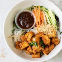 Tofu Bun · Tofu with peanut sauce. Vermicelli noodles topped with crushed peanuts and a salad with home...