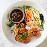 Shrimp Bun · Sauteed shrimp with peanut sauce. Vermicelli noodles topped with crushed peanuts and a salad...
