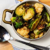 Brussels Sprouts & Cauliflower · Lightly Crisped, Salt, Pepper
