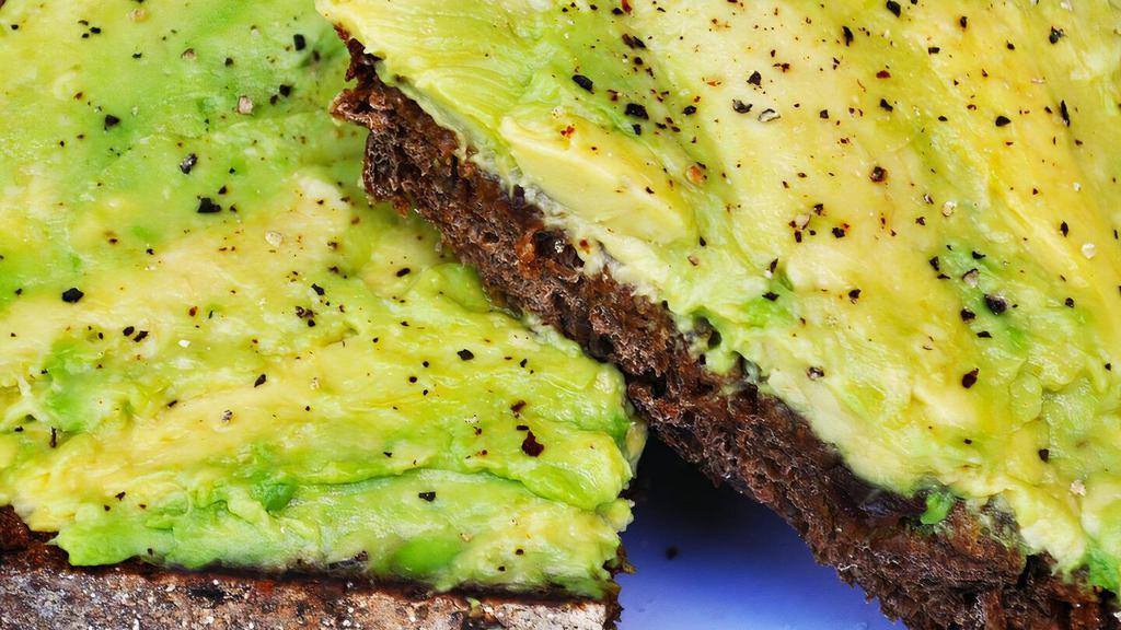 Double Order Avocado Toast (2 Slices) · 2 slices of raisin walnut rye with Haas Avocado, Salt and Pepper.