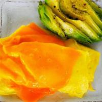 2 Eggs With Cheese And Avocado · 2 Eggs Cheese and Avocado - Eggs made to order, Salt and pepper. Eggs shown scramble with ch...
