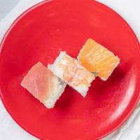 Rainbow Roll (9Pc.) · California Roll topped with salmon, tuna, shrimp