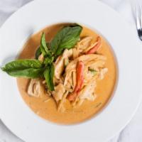 Red Curry · Served with jasmine rice. Choice of meat saute in curry paste coconut milk, bamboo shoot, be...