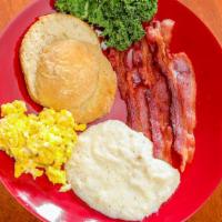 Bacon Breakfast · With two eggs and grits.