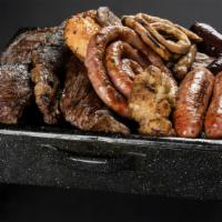 Griller Platter For 2 People · Sausage, blood sausage, sweetbread, sausage, flap steak, short ribs, chicken breast,