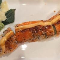 Mexican Roll · Shrimp tempura, cucumber, lettuce, in and out with masago and sesame seeds served with spicy...