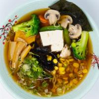 Vegetable & Mushroom Ramen · Comes with Shoyu Broth,  Thin Noodle,
Tofu, Green Onion, Corn, Kikurage, Bamboo Shoot, Bean ...