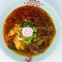 Kimchi Beef Udon · Shoyu Broth, Udon, Beef, Kimchi, Fried Onion, Chili Oil, Green Onion