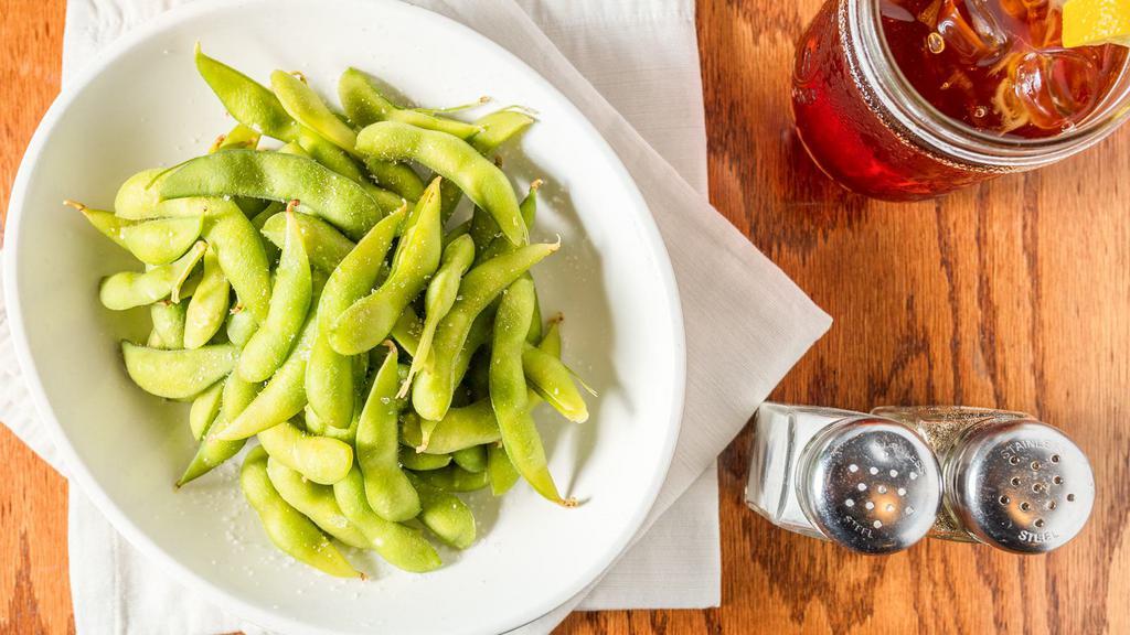 Edamame · Soybeans steamed then dusted with sea salt.