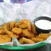 Signature Pickle Chips · Served with homemade ranch dressing.