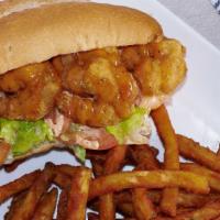 Shrimp · Toasted French bread, battered shrimps, lettuces, tomatoes top with blazin sauce.