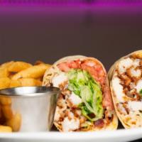 Bacon, Chicken Ranch Wrap · Bacon, Crispy chicken, lettuce, Tomato, Cheddar and ranch dressing