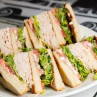 Turkey Club Combo · Two layers, BLT and Turkey LT on toasted white bread with mayo