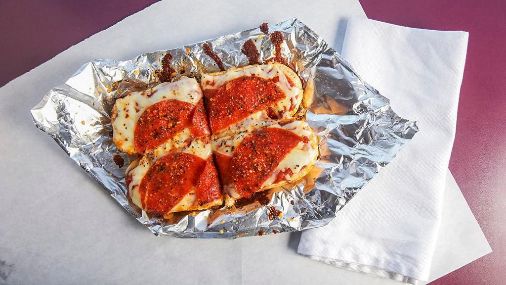 Dave'S Pizza Sub · Served hot. Pepperoni or plain, covered with Dave’s cosmic marinara sauce, olive oil, sprinkled with mozzarella, garlic, herbs, and a touch of romano.