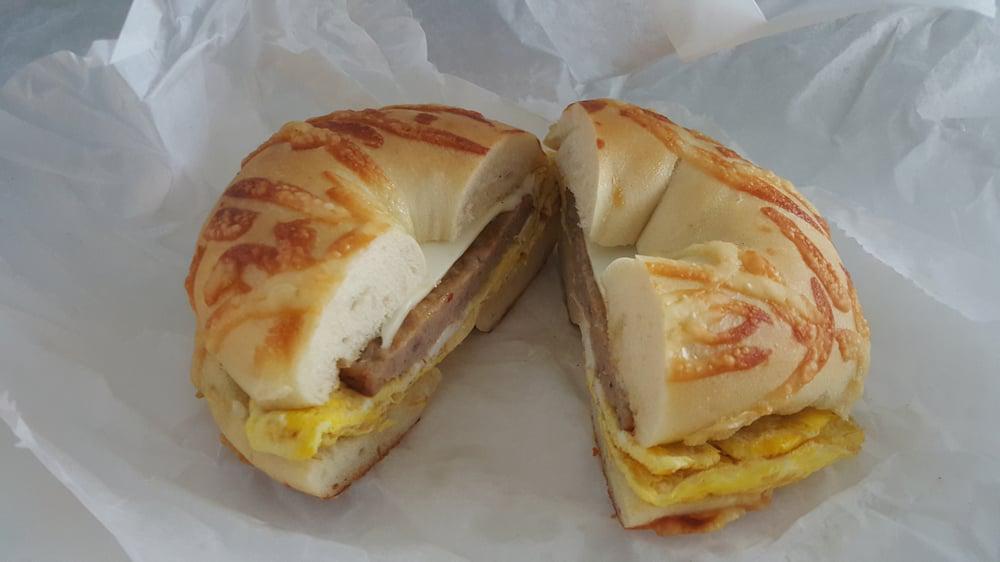 Eggs (2), Sausage And Cheese Omelet · 2 eggs, melted cheese, and sausage patty, on your choice of toast, or bagel.