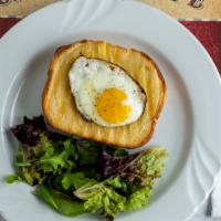 Croque Madame Sunny Side Up · Croque monsieur plus a nice coating of béchamel sauce, melted cheese, sunny side up egg on t...