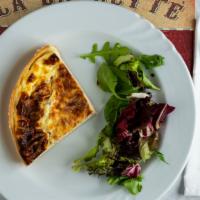 Full Quiche Lorraine · Delightful quiche with bacon and cheese. Made in the pure eastern French tradition. The crus...