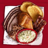 Sonny'S Sampler · Pulled Pork, Sliced Brisket, 1/4 BBQ Chicken, and Sweet & Smokey Ribs. Served with BBQ beans...