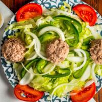 Tuna · Lettuce, tomatoes, onions, green pepper, and tuna salad that is made with mayonnaise.