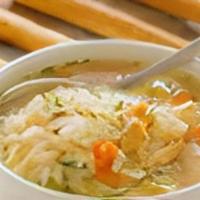Chicken Rice Soup · With dry noodle.
